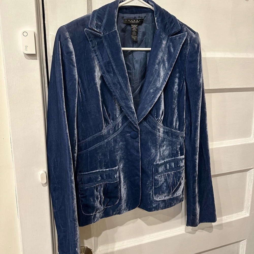 LAUNDRY by Shelli Segal blue Velvet Blazer silk blend EUC